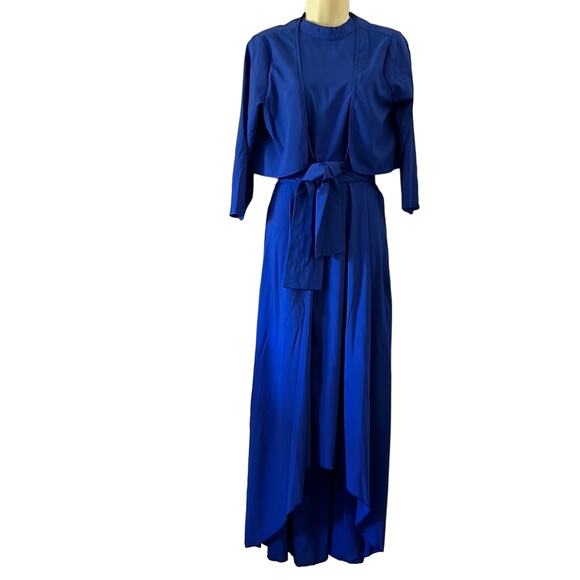 Blue Lightweight High Low Maxi Dress with Bolero Jacket and Tie Belt Size 14 - Picture 1 of 16